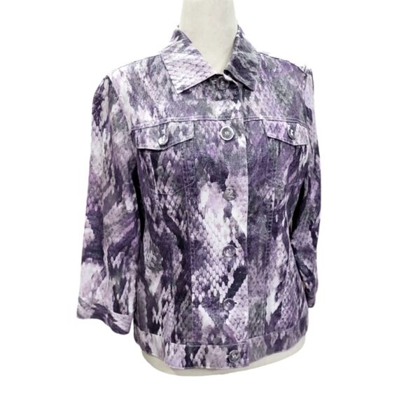 EUC Chico's linen cotton snakeskin print button down jacket blazer top, purple - Picture 1 of 10